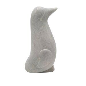 Carved White Marble Penguin Sculpture 10" Tall